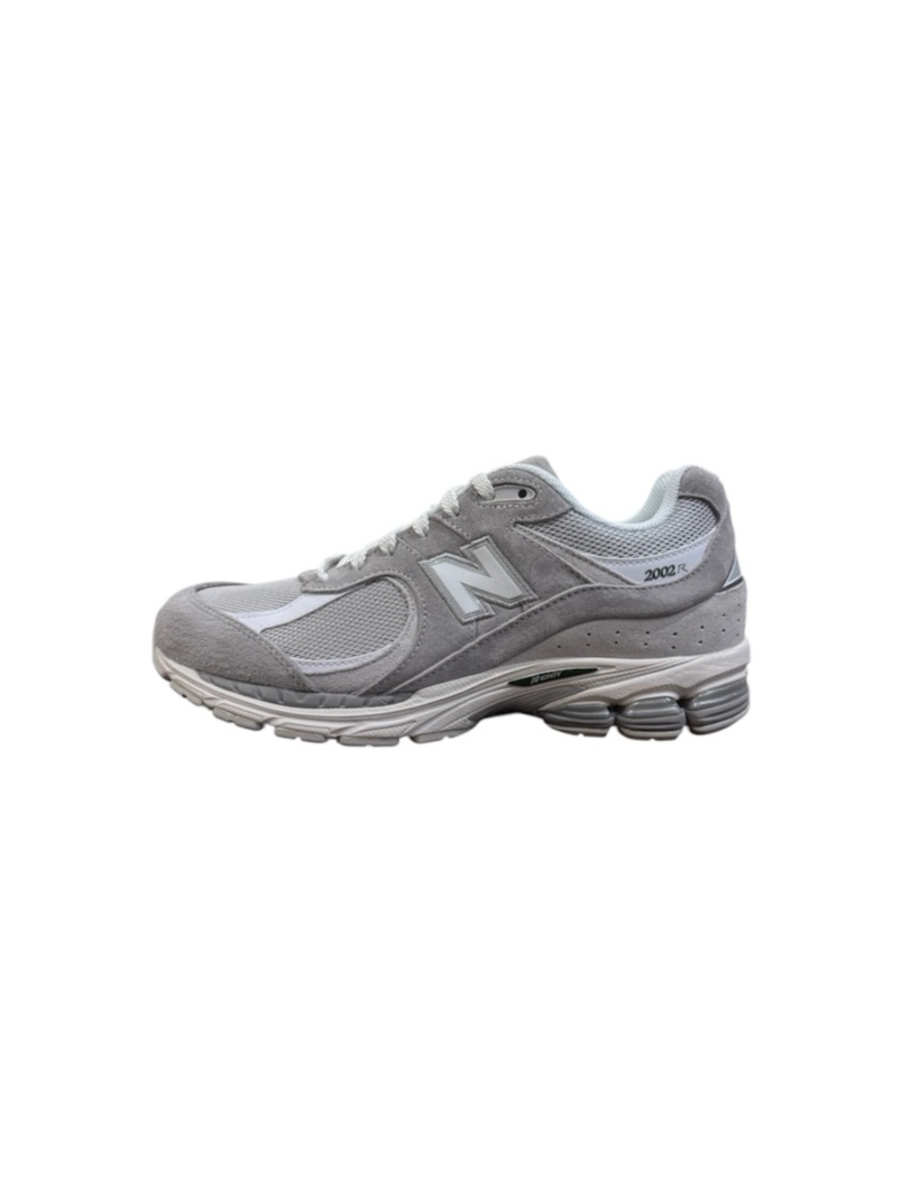 New Balance Gray & White 2002R Athletic Sneaker, the box is missing the lid